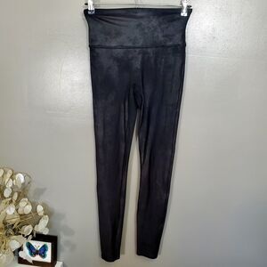 SPANX Leggings Womens Size Medium Shiny Black Faux Leather Look Pants Stretch